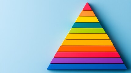 Poster - Colorful Pyramid of Coins in High Angle View on Blue Background