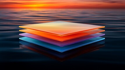 Poster - Minimalist Glass Layers at Sunset Over Tranquil Ocean Surface