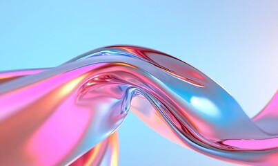 Poster - Abstract flowing iridescent ribbon on blue background for a stylish presentation