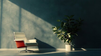 Poster - Modern Office Space with Stylish Chair and Indoor Plant