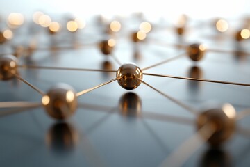 Poster - Gold spheres linked, network connection, tech, finance, blockchain, abstract use