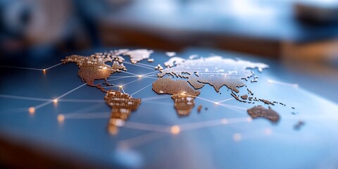 Poster - Global connectivity visualization, world map with network lines, abstract background
