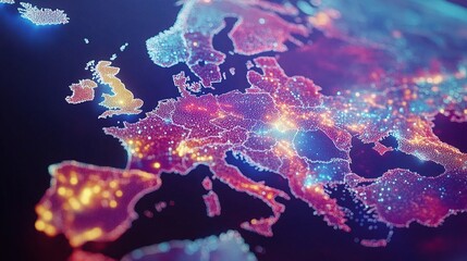 Poster - Dynamic Digital World Map Highlighting Western Europe in Detail