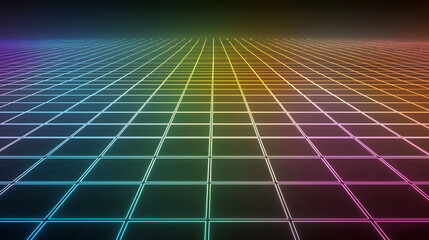 Poster - Dynamic neon grid pattern digital art abstract virtual space eye-level futuristic design