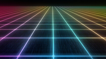 Poster - Dynamic neon grid visualization digital art futuristic landscape abstract environment aerial view technology concept