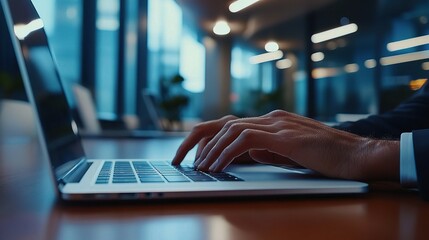Poster - Hands Typing on Laptop in Modern Office for Telemedicine Concept