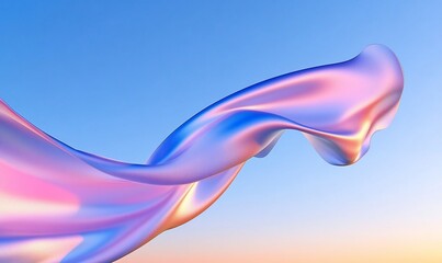 Poster - Abstract flowing iridescent cloth against a gradient sunset sky, for background