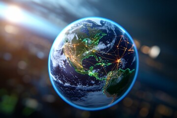 Poster - Earth globe showing connections on the continents from space, network concept