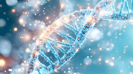 Aufkleber - A captivating digital representation of a DNA double helix, glowing amidst a backdrop of sparkling particles, symbolizing life and genetic science