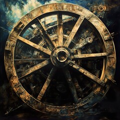 Wall Mural - intricate industrial wheel: a dark, textured masterpiece