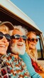 © Ryzhkov - Retro-Chic Multigenerational Adventure Vibrant Boomer and Gen Z Road Trip Experience Celebrating Family Connection, Wellness, and Nostalgic Travel Storytelling