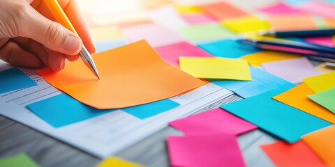Fototapete - Agile Workspace Innovation Collaborative Design Thinking with Vibrant Sticky Notes - Dynamic Brainstorming Strategies for Creative Entrepreneurial Teams