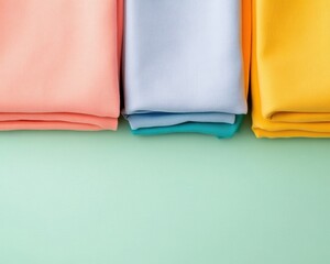 Poster - Minimalist Color Block Textile Organization Pastel Folded Fabrics Showcasing Modern Wardrobe Management and Sustainable Closet Design Solutions