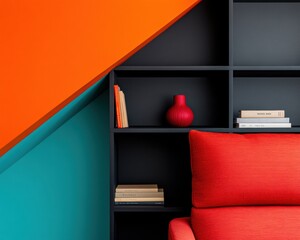 Leinwandbilder - Bold Geometric Living Minimalist Modular Shelving Design with Color Block Aesthetics - Contemporary Home Organization for Creative Professionals