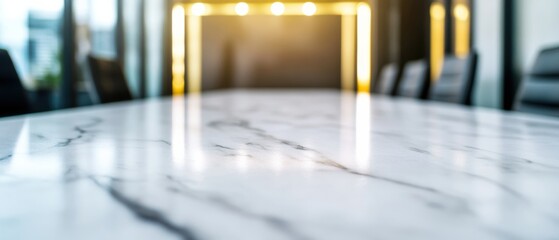 Aufkleber - Minimalist Corporate Sanctuary White Marble Conference Table with Luminous Edge Lighting - Innovative Workspace Design for Modern Professional Environments