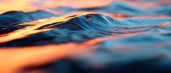 Poster - Dynamic Fluid Dynamics Cinematic Ocean Wave Texture with Sunset Chromatic Blend - Ethereal Seascape Motion Design for Digital Art and Environmental Visualization