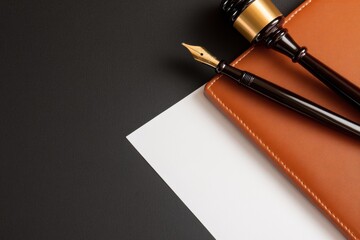 Poster - Luxury Legal Essentials Minimalist Professional Workspace with Vintage Fountain Pen and Premium Leather Portfolio - Sophisticated Business Branding Strategy