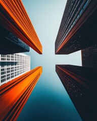 Fototapete - Digital Urban Connectivity Geometric Skyscraper Network Visualization - Innovative Smart City Architectural Perspective Showcasing Technological Infrastructure Design