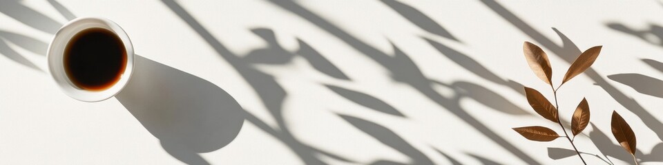 Poster - Minimalist Mindfulness Shadows and Coffee Aesthetic - Contemporary Wellness Design with Organic Botanical Silhouettes and Sensory Meditation Narrative