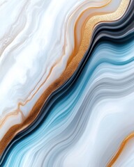Poster - Fluid Luminescence Ethereal Marble Digital Art in Soft Blue and Gold - Modern Minimalist Design for Premium Tech Branding and Creative Marketing Aesthetics