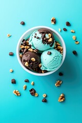 Aufkleber - Artisanal Gelato Fusion Minimalist Color-Block Gourmet Ice Cream Experience with Craft Chocolate and Nutty Garnish - Creative Culinary Visual Storytelling