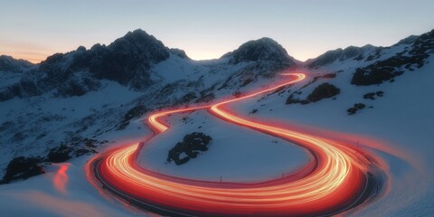 Poster - Quantum Mobility Luminescent Alpine Highway Visualization - Transformative Transportation Design Capturing Digital-Age Motion Dynamics through Immersive Landscape Engineering