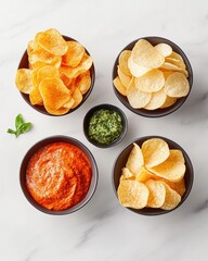 Aufkleber - Elevated Snack Design Gourmet Potato Chip Experience with Artisanal Dips - Minimalist Culinary Styling for Modern Entertaining and Social Media Content