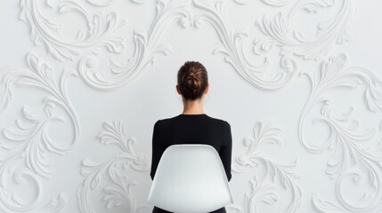 Poster - Minimalist Heritage Textural White Baroque Wallpaper with Modern Silhouette - Contemporary Design Narrative and Architectural Elegance for Urban Professionals