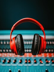 Leinwandbilder - Immersive Audio Engineering Vibrant Red Professional Studio Headphones Showcasing Next-Gen Sound Production Technology for Creative Industries