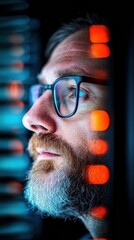 Fototapete - Cybersecurity Innovator Immersive Tech Professional Visualizing Digital Transformation with AI-Enhanced Focus, Next-Gen Workflow Optimization for Gen Z Techpreneurs