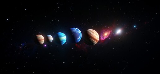 Wall Mural - planets alignment in open space with stars and nebulae background for use