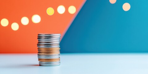 Aufkleber - Geometric Financial Visualization Stacked Silver Coins on Vibrant Gradient Backdrop - Innovative Investment Analytics for Digital Wealth Management Strategies