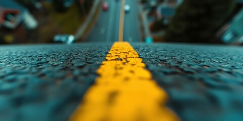Poster - Urban Mobility Insights Cinematic Asphalt Infrastructure with Minimalist Yellow Divider - Future Transportation Design and Digital Exploration Narrative