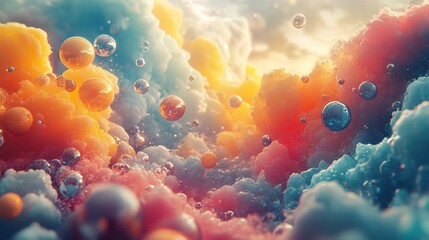 Wall Mural - surreal colorful bubbles and cloudscape: abstract fantasy art