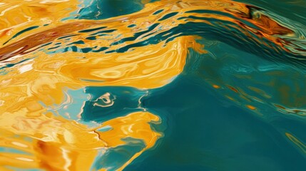 Poster - Vibrant abstract water surface with golden and turquoise hues reflecting light in a serene setting