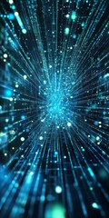 Poster - Dive into a mesmerizing blue digital burst filled with glowing particles and lines. This abstract visual captures the essence of technology and deep space.
