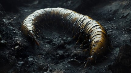 Wall Mural - dark centipede in the soil: a macro photograph
