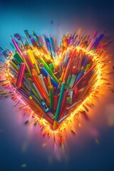 Poster - A heart made of colored pencils