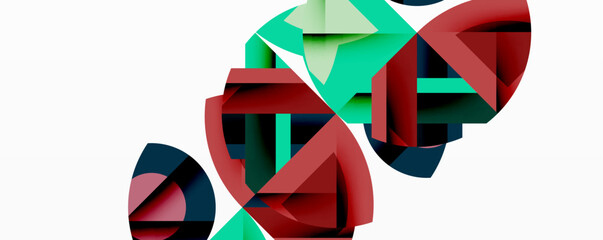 Poster - Abstract geometric composition with interlocking circular and angular shapes, featuring smooth gradients and sharp contrasts on a white background