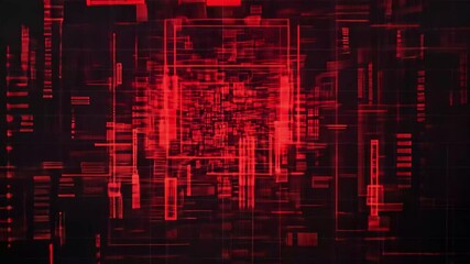 Fototapete - Visual representation of digital data streams with matrix effect in dynamic red tones, digital data stream matrix effect background video