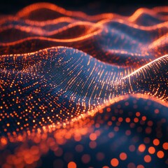Poster - an artistic representation of vibrant waves filled with glowing particles and light reflections crea