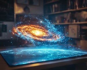 Leinwandbilder - Augmented reality hologram of the universe projected on a tablet in a classroom, illustrating AR s role in transforming educational experiences with interactive learning tools