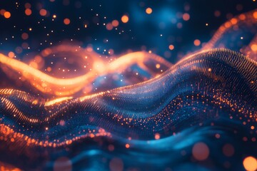 Poster - vibrant abstract image featuring colorful waves with bokeh lights. the soft textures and glowing det