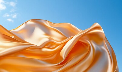 Poster - Flowing golden fabric against blue sky background for luxury and fashion themes
