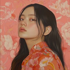 Wall Mural - portrait of a woman in red floral dress