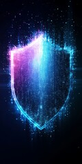 Poster - modern digital shield graphic featuring glowing particles and data streams. this futuristic design s