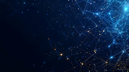 Fototapete - Abstract Blue Network Background with Glowing Particles and Dynamic Connections in Dark Space