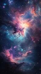 colorful nebula in space with stars and swirling clouds