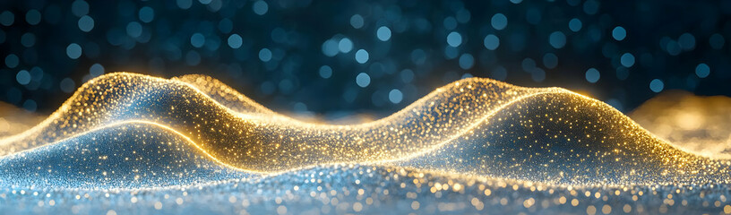Poster - Golden waves, blue bokeh, abstract