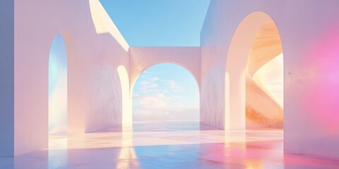 Poster - serene architectural space with soft hues and tranquil atmosphere